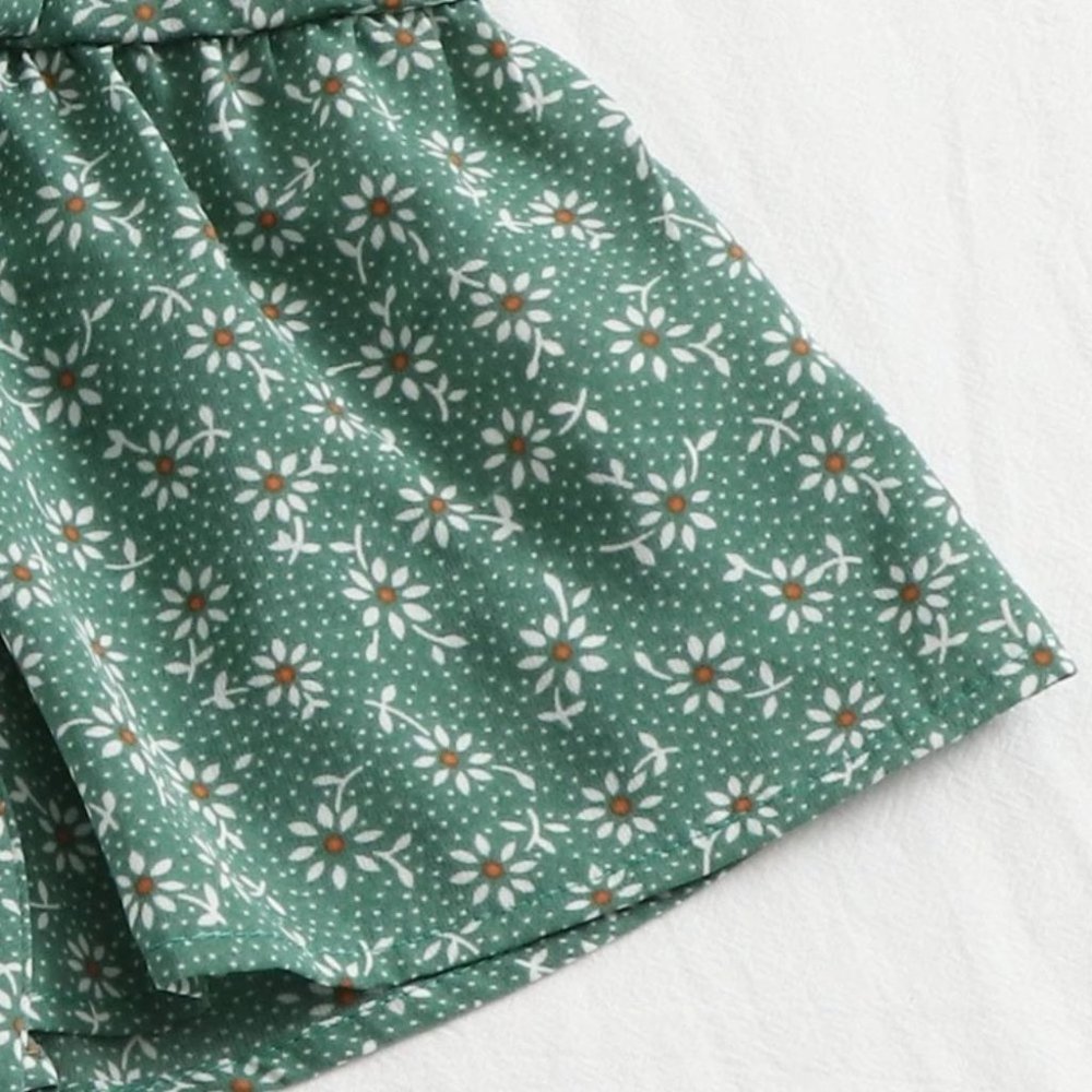 Boho Floral print front tie babydoll peplum crop top green - Picture 5 of 7